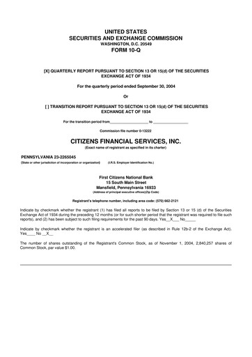 Miniature Citizens Financial Services 10-Q Rapport trimestriel  