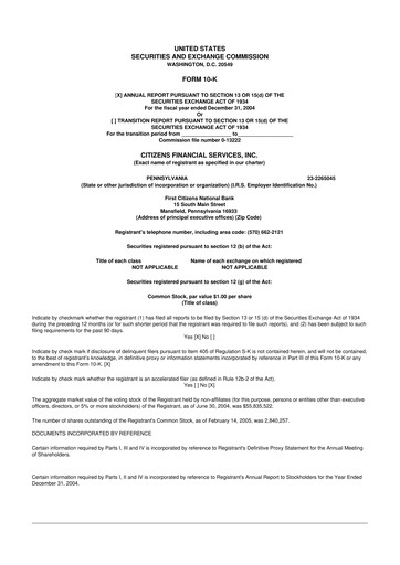Miniature Citizens Financial Services 10-K Rapport annuel 