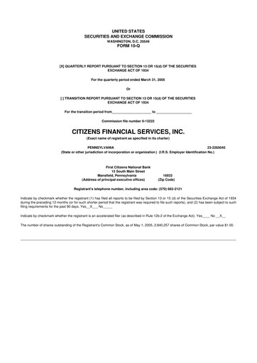 Miniature Citizens Financial Services 10-Q Rapport trimestriel  