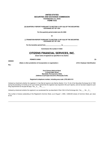 Miniature Citizens Financial Services 10-Q Rapport trimestriel  