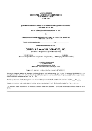 Miniature Citizens Financial Services 10-Q Rapport trimestriel  