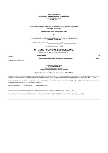 Miniature Citizens Financial Services 10-Q Rapport trimestriel  