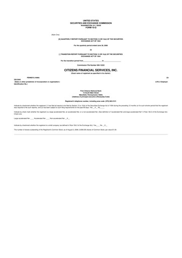 Miniature Citizens Financial Services 10-Q Rapport trimestriel  