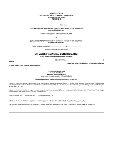Miniature Citizens Financial Services 10-Q Rapport trimestriel  