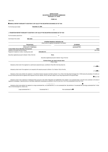 Miniature Citizens Financial Services 10-K Rapport annuel 