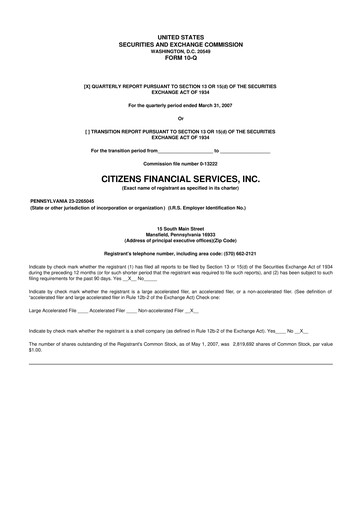 Miniature Citizens Financial Services 10-Q Rapport trimestriel  