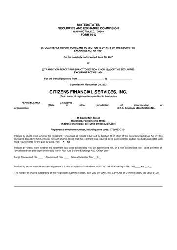 Miniature Citizens Financial Services 10-Q Rapport trimestriel  