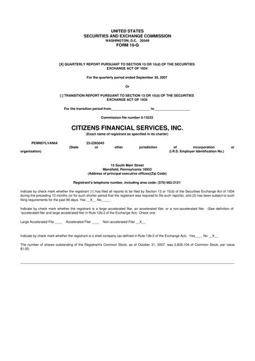 Miniature Citizens Financial Services 10-Q Rapport trimestriel  