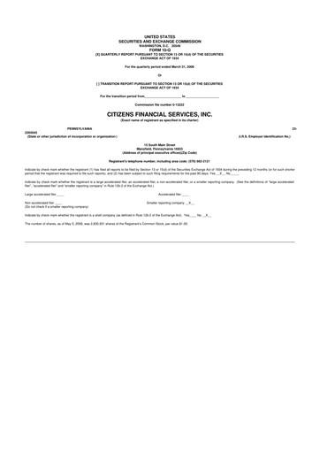 Miniature Citizens Financial Services 10-Q Rapport trimestriel  