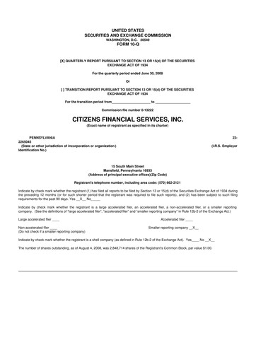 Miniature Citizens Financial Services 10-Q Rapport trimestriel  