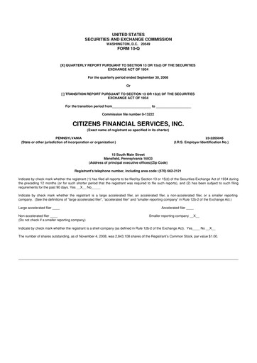 Miniature Citizens Financial Services 10-Q Rapport trimestriel  