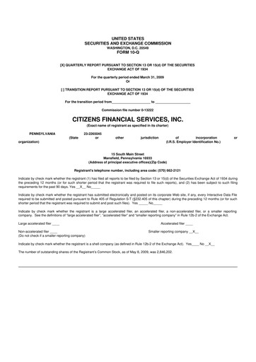 Miniature Citizens Financial Services 10-Q Rapport trimestriel  