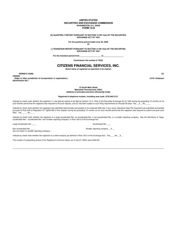 Miniature Citizens Financial Services 10-Q Rapport trimestriel  