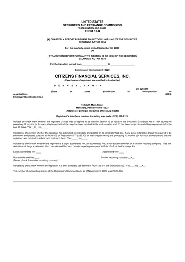 Miniature Citizens Financial Services 10-Q Rapport trimestriel  