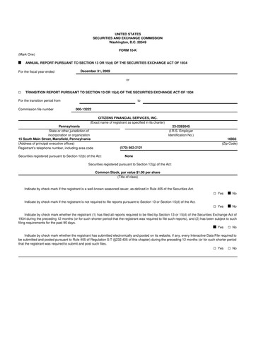 Miniature Citizens Financial Services 10-K Rapport annuel 