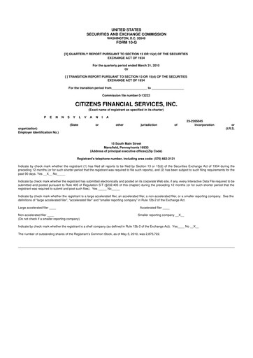 Miniature Citizens Financial Services 10-Q Rapport trimestriel  