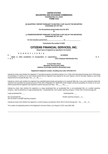 Miniature Citizens Financial Services 10-Q Rapport trimestriel  