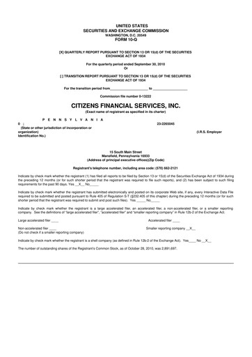 Miniature Citizens Financial Services 10-Q Rapport trimestriel  