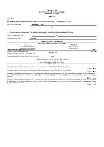 Miniature Citizens Financial Services 10-K Rapport annuel 
