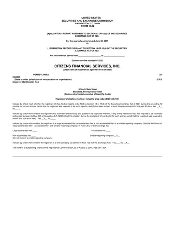 Miniature Citizens Financial Services 10-Q Rapport trimestriel 2011 