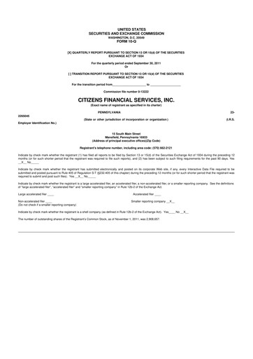 Miniature Citizens Financial Services 10-Q Rapport trimestriel 2011 