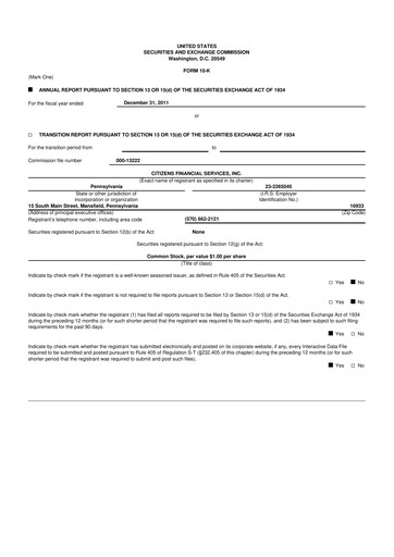 Miniature Citizens Financial Services 10-K Rapport annuel 2011