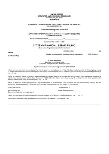 Miniature Citizens Financial Services 10-Q Rapport trimestriel 2012 