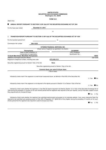 Miniature Citizens Financial Services 10-K Rapport annuel 2012