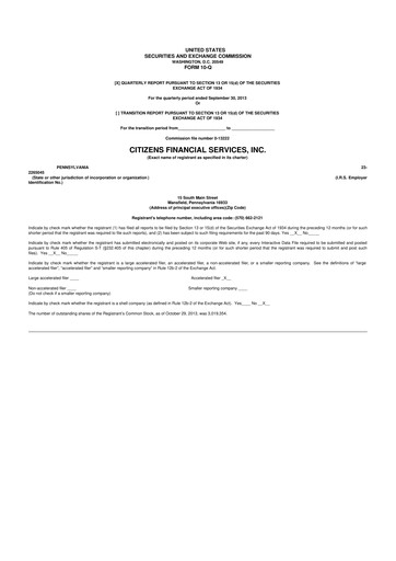 Miniature Citizens Financial Services 10-Q Rapport trimestriel 2013 