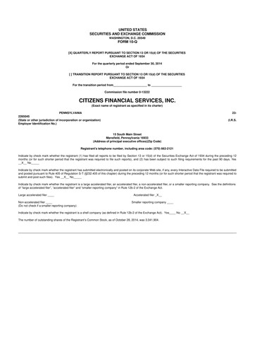 Miniature Citizens Financial Services 10-Q Rapport trimestriel 2014 