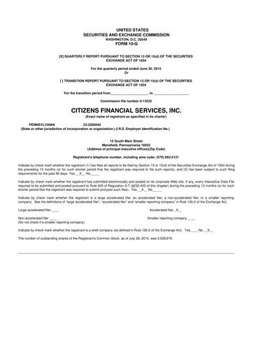 Miniature Citizens Financial Services 10-Q Rapport trimestriel 2015 