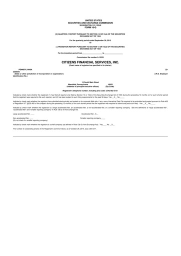 Miniature Citizens Financial Services 10-Q Rapport trimestriel 2015 