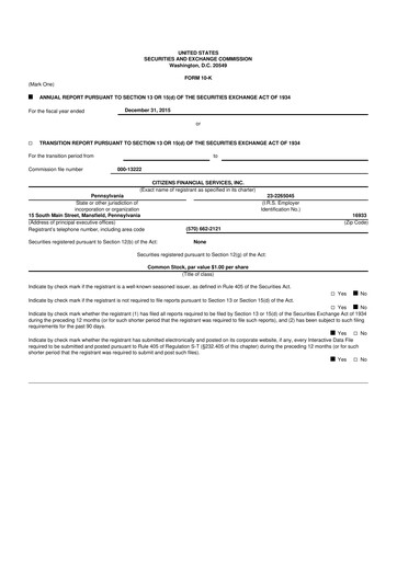 Miniature Citizens Financial Services 10-K Rapport annuel 2015