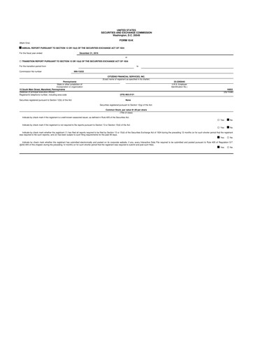 Miniature Citizens Financial Services 10-K Rapport annuel 2016