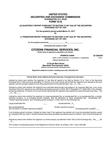 Miniature Citizens Financial Services 10-Q Rapport trimestriel 2017 