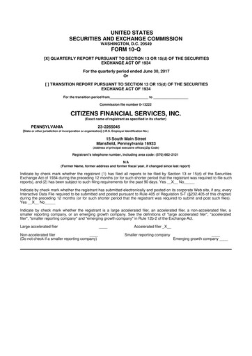 Miniature Citizens Financial Services 10-Q Rapport trimestriel 2017 