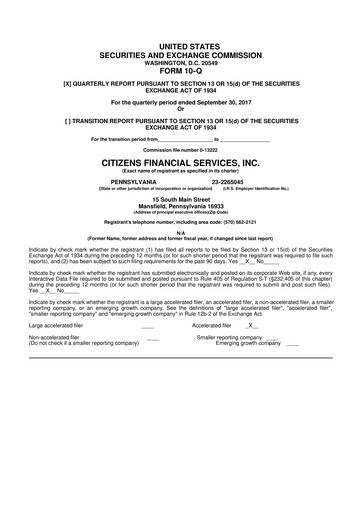 Miniature Citizens Financial Services 10-Q Rapport trimestriel 2017 