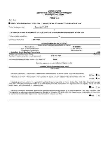 Miniature Citizens Financial Services 10-K Rapport annuel 2017