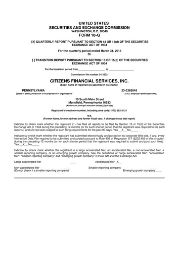Miniature Citizens Financial Services 10-Q Rapport trimestriel 2018 