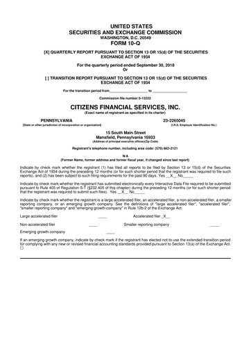 Miniature Citizens Financial Services 10-Q Rapport trimestriel 2018 
