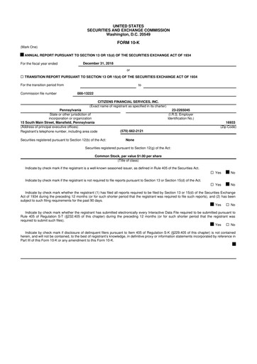 Miniature Citizens Financial Services 10-K Rapport annuel 2018
