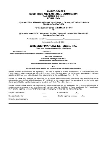 Miniature Citizens Financial Services 10-Q Rapport trimestriel 2019 