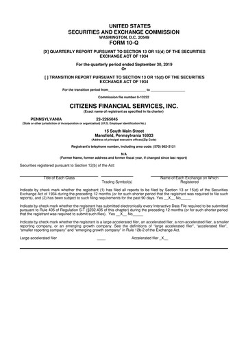 Miniature Citizens Financial Services 10-Q Rapport trimestriel 2019 