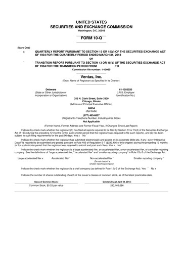 Miniature Ventas 10-Q Rapport trimestriel 2013 