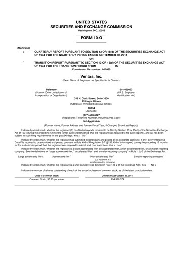 Miniature Ventas 10-Q Rapport trimestriel 2014 