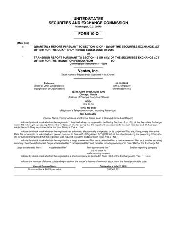 Miniature Ventas 10-Q Rapport trimestriel 2015 