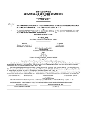 Miniature Ventas 10-Q Rapport trimestriel 2015 