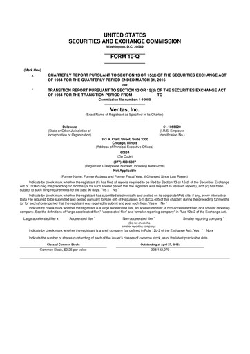 Miniature Ventas 10-Q Rapport trimestriel 2016 