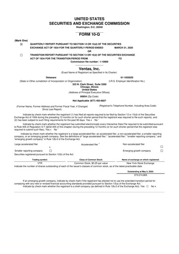 Miniature Ventas 10-Q Rapport trimestriel 2020 
