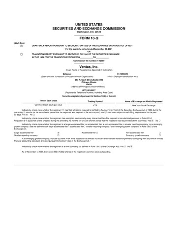 Miniature Ventas 10-Q Rapport trimestriel 2021 